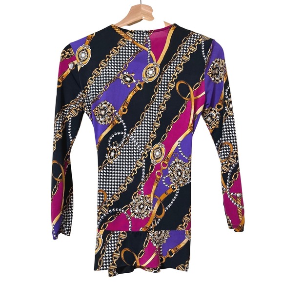 Cache Size XS Shirt Baroque Chain Houndstooth Wrap Purple Pink Ruched Y2K Bratz - Picture 2 of 10